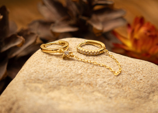 ALBA – Double Créole Reliée par Chaîne | Argent 925 ou Plaqué Or 18K - Much Elegance