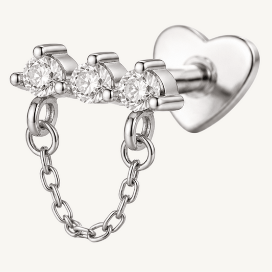Piercing d’oreille cœur et chaîne en argent sterling 925 - CŒUR ENLACÉ - Much Elegance