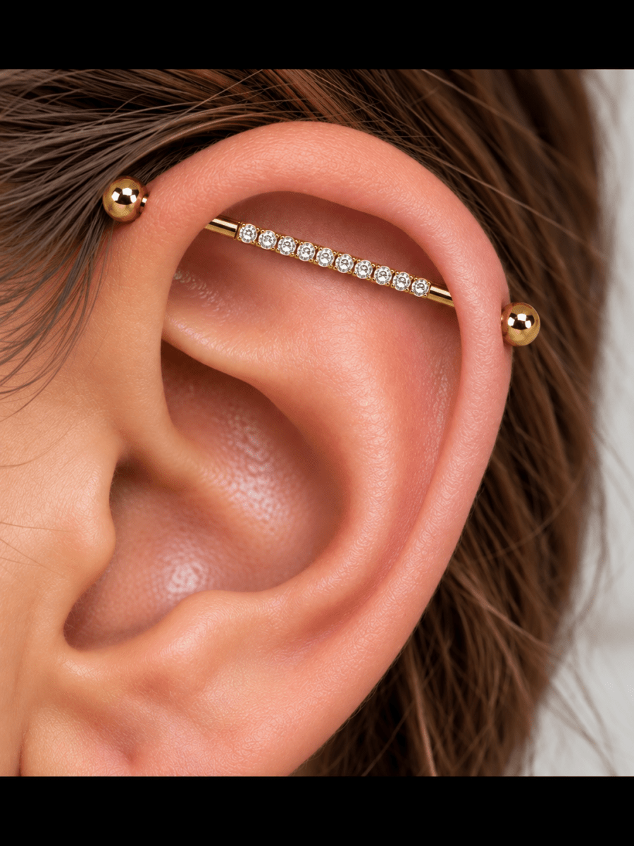Piercing industriel en titane ASTM F136 à ligne de pierres - LIGNÉA - Much Elegance