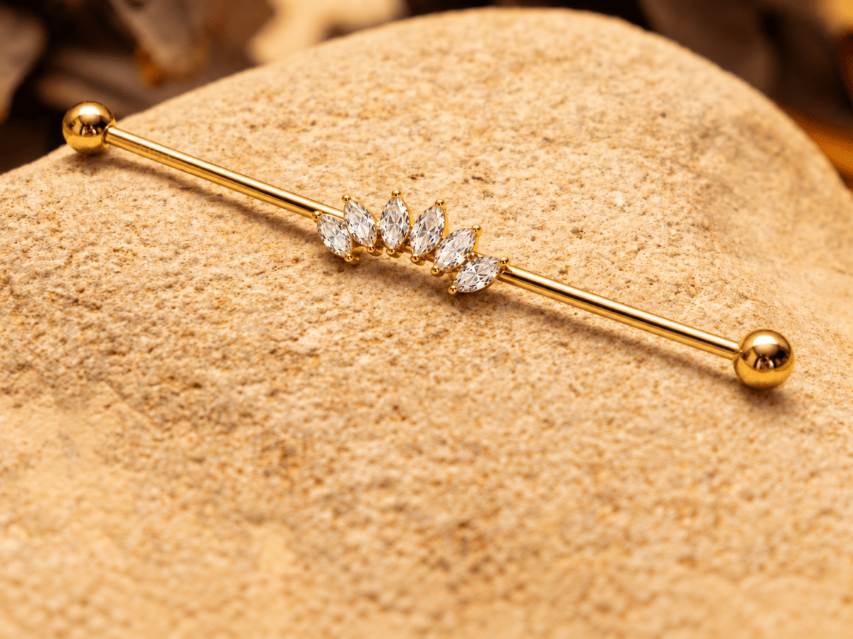 Piercing industriel en titane ASTM F136 serti de 6 pierres - ÉCLYSE - Much Elegance