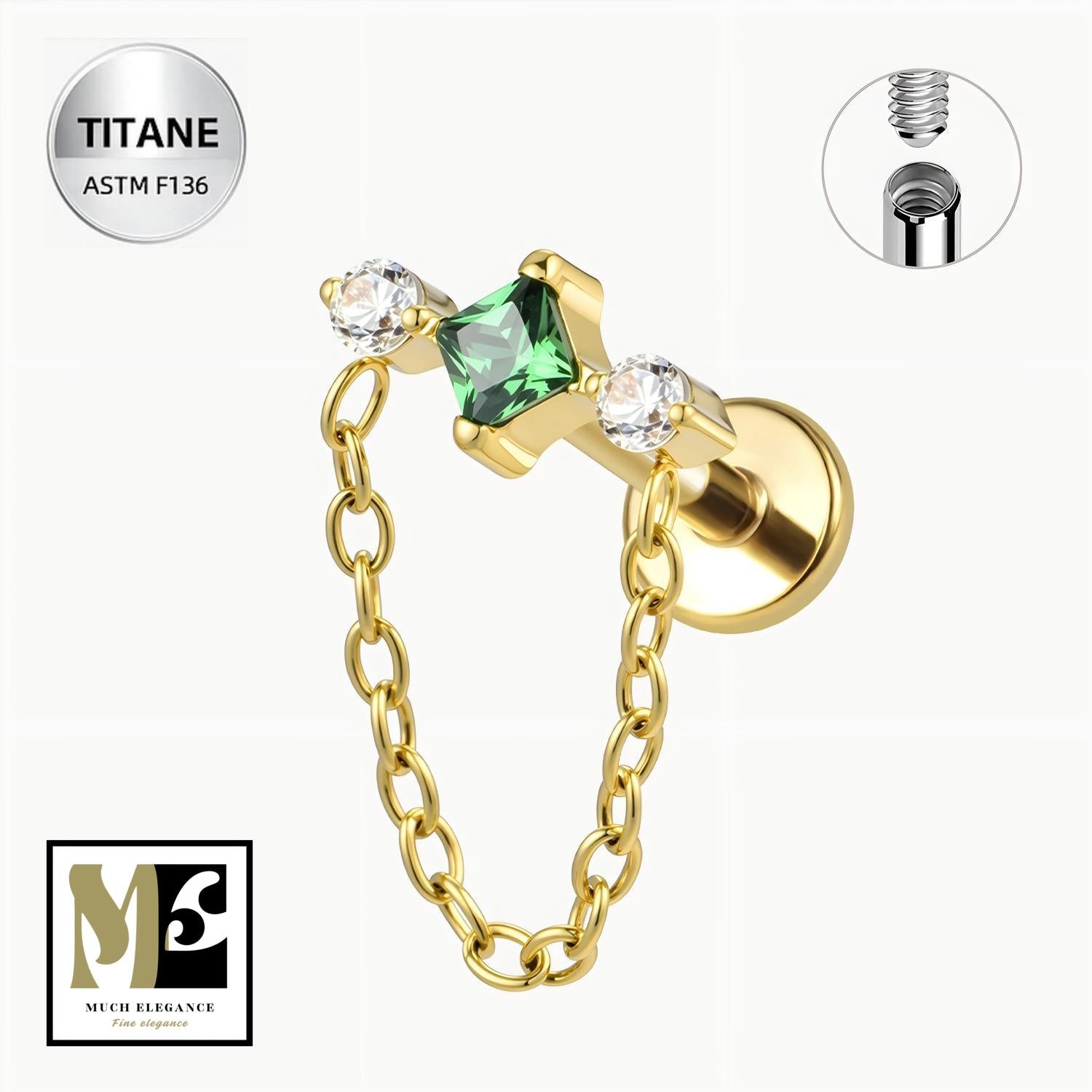 Piercing Arcade (banane) En Titane ASTM F136 Avec Jade Verte - Tige 1.2x8 Mm - Neuf étiqueté