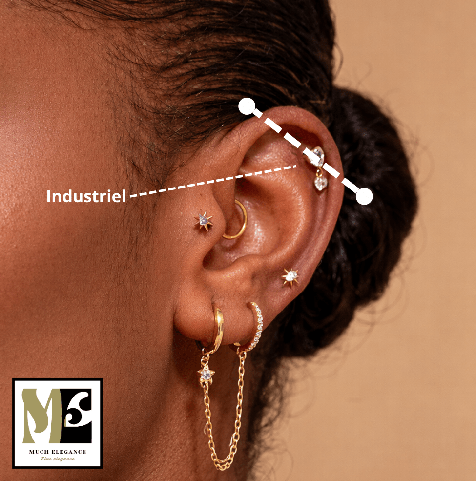 Piercings industriels en argent sterling 925 et finition dorée - Much Elegance
