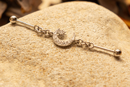 Piercing industriel lune en argent sterling 925 - LUNAE