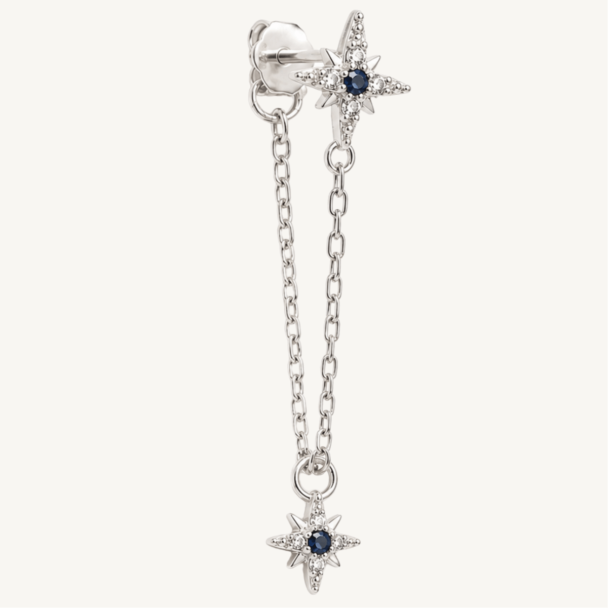 Boucle d’oreille chaîne étoilée en argent sterling 925 - SAPHIRA CÉLESTE - Much Elegance