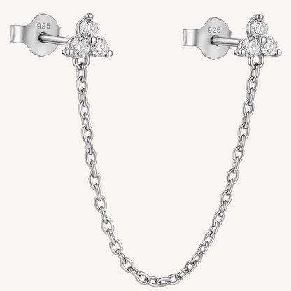 Boucle d’oreille double en argent sterling 925 - FLEUR DE CHAÎNE - Much Elegance