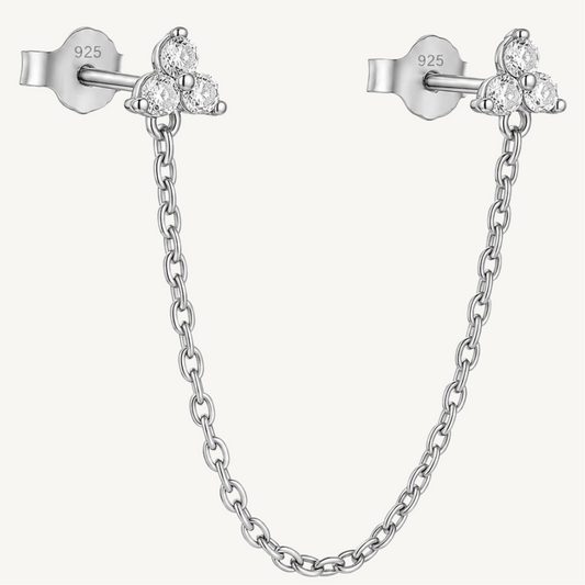 Boucle d’oreille double en argent sterling 925 - FLEUR DE CHAÎNE - Much Elegance