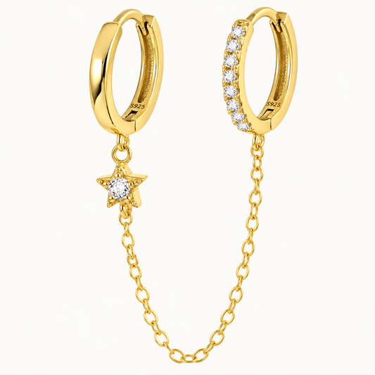 Boucles d’oreilles créoles reliées par chaîne en argent sterling 925 - ALBA - Much Elegance