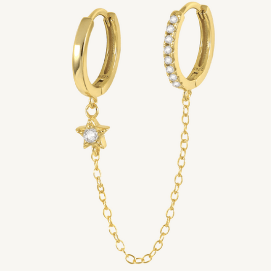 Boucles d’oreilles créoles reliées par chaîne en argent sterling 925 - ALBA - Much Elegance