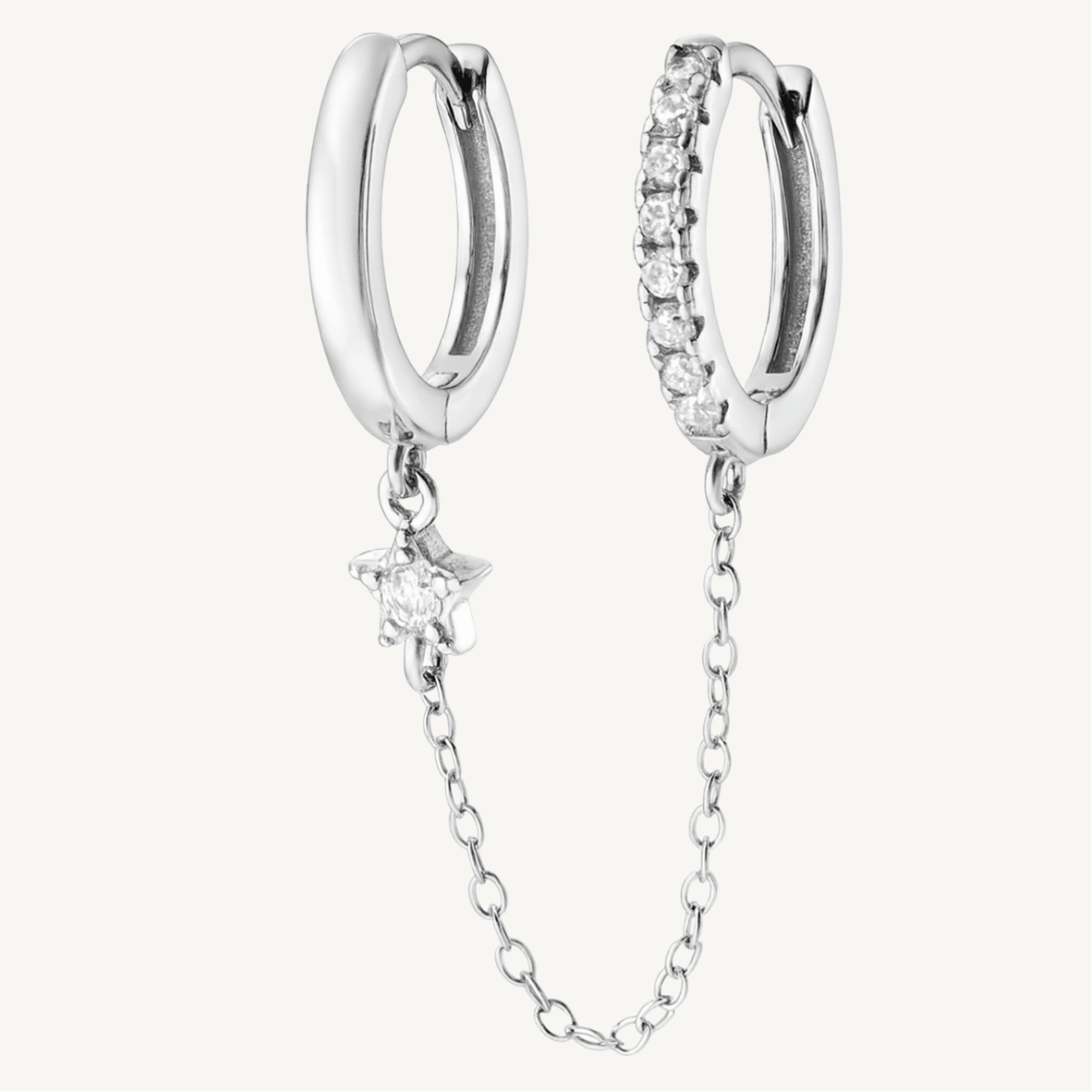 Boucles d’oreilles créoles reliées par chaîne en argent sterling 925 - ALBA - Much Elegance