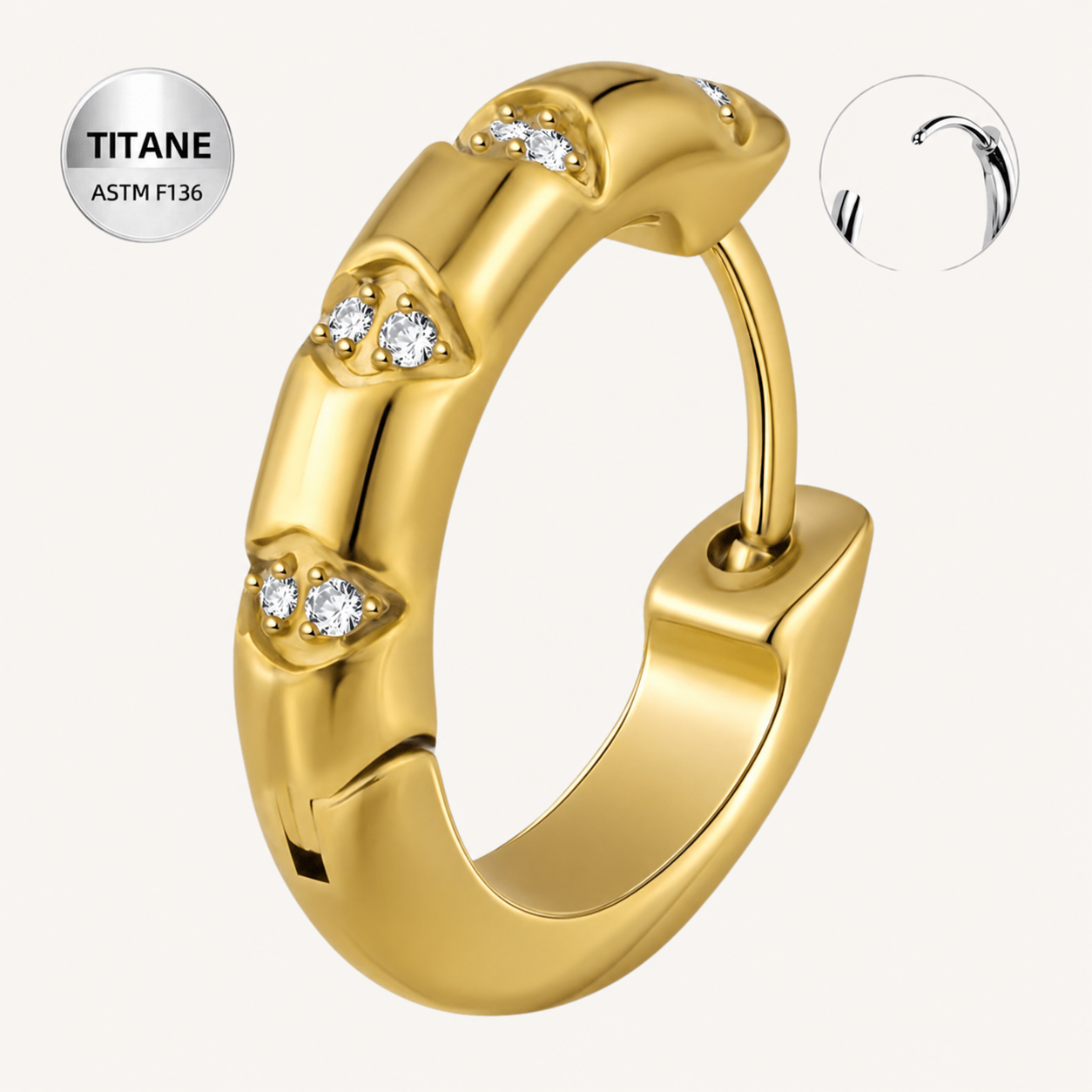 Créole d’oreille en titane ASTM F136 hypoallergénique dorure PVD - VELIA - Much Elegance
