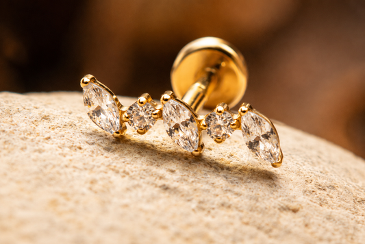 ELEVIA Piercing en titane ASTM F136 - dorure PVD – Bijou d’oreille lumineux incurvé - Much Elegance