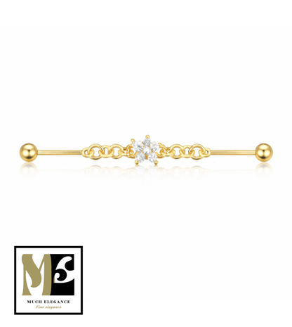FLEURIS – Piercing industriel fleur en argent sterling 925 plaqué or 18K - Much Elegance