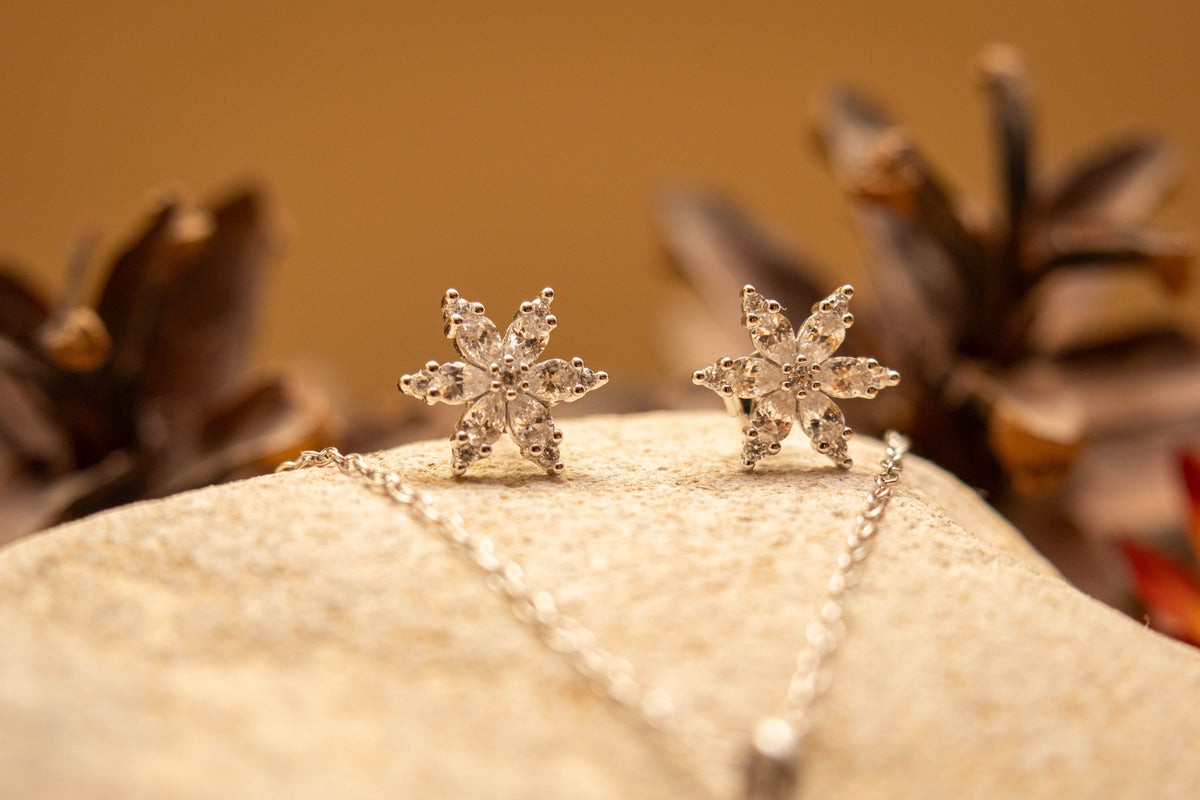 FLOCONS D’ÉCLAT en argent sterling 925, rosaces de zircons argentées