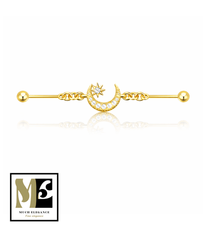 LUNAE – Piercing industriel lune en argent sterling 925 plaqué or 18K - Much Elegance