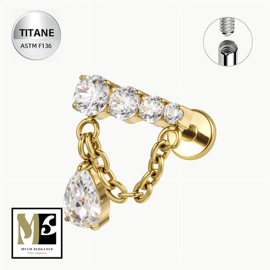 LYSIA – Piercing Cristaux & Chaîne en Titane ASTM F - 136 | Luxe Lumineux - Much Elegance