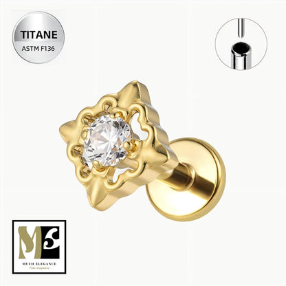 ORÉLIA – Piercing en Titane ASTM F - 136 | Fleur Sculptée & Cristal Étincelant (Or 18K ou Argent) - Much Elegance