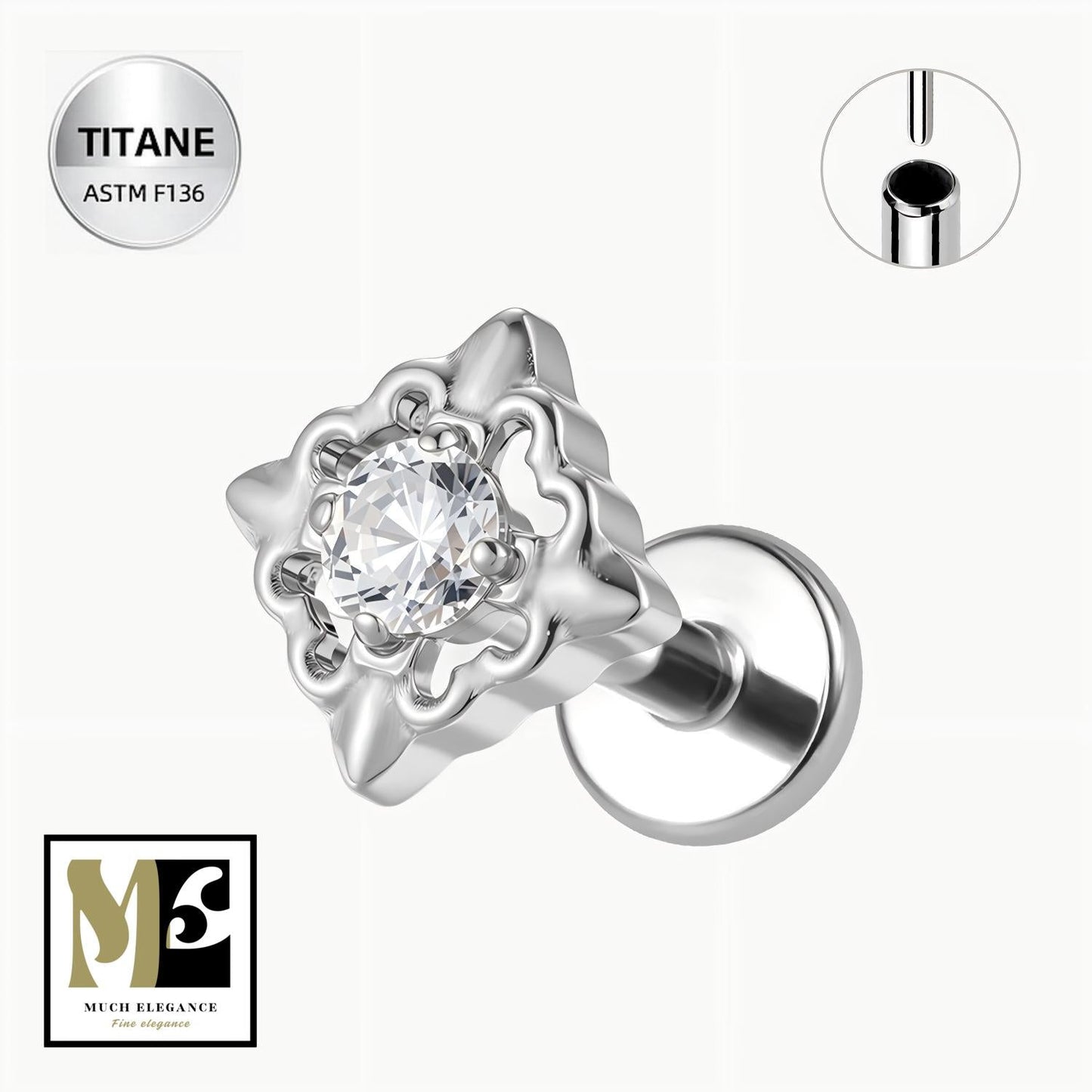 ORÉLIA – Piercing en Titane ASTM F - 136 | Fleur Sculptée & Cristal Étincelant (Or 18K ou Argent) - Much Elegance