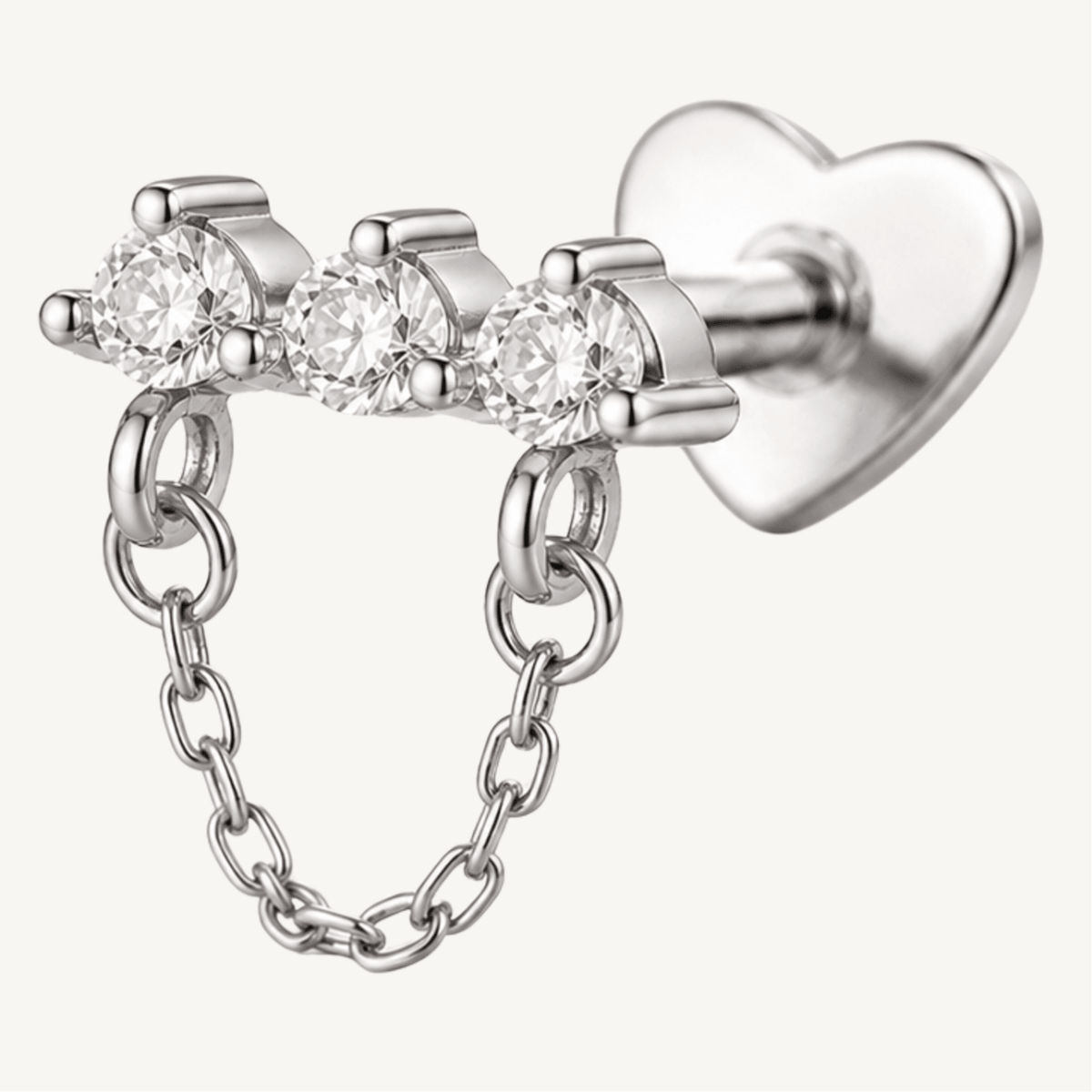 Piercing d’oreille cœur et chaîne en argent sterling 925 - CŒUR ENLACÉ - Much Elegance