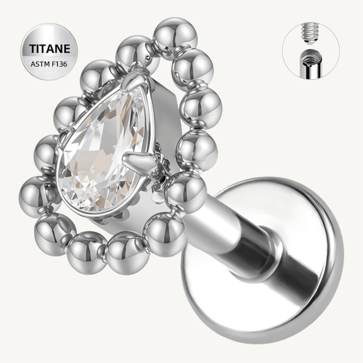 Piercing d’oreille en titane ASTM F136 hypoallergénique - AMÉLIA - Much Elegance