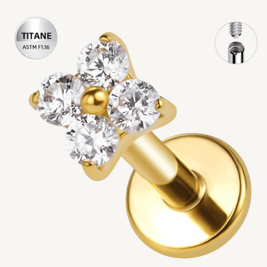 Piercing d’oreille en titane ASTM F136 hypoallergénique dorée PVD - NOELIA - Much Elegance