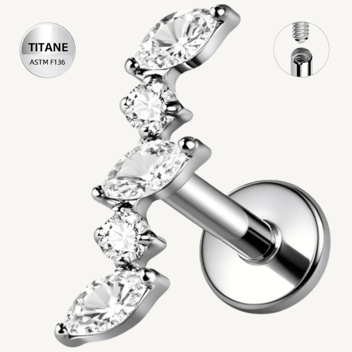 Piercing d’oreille en titane ASTM F136 hypoallergénique - ELEVIA - Much Elegance