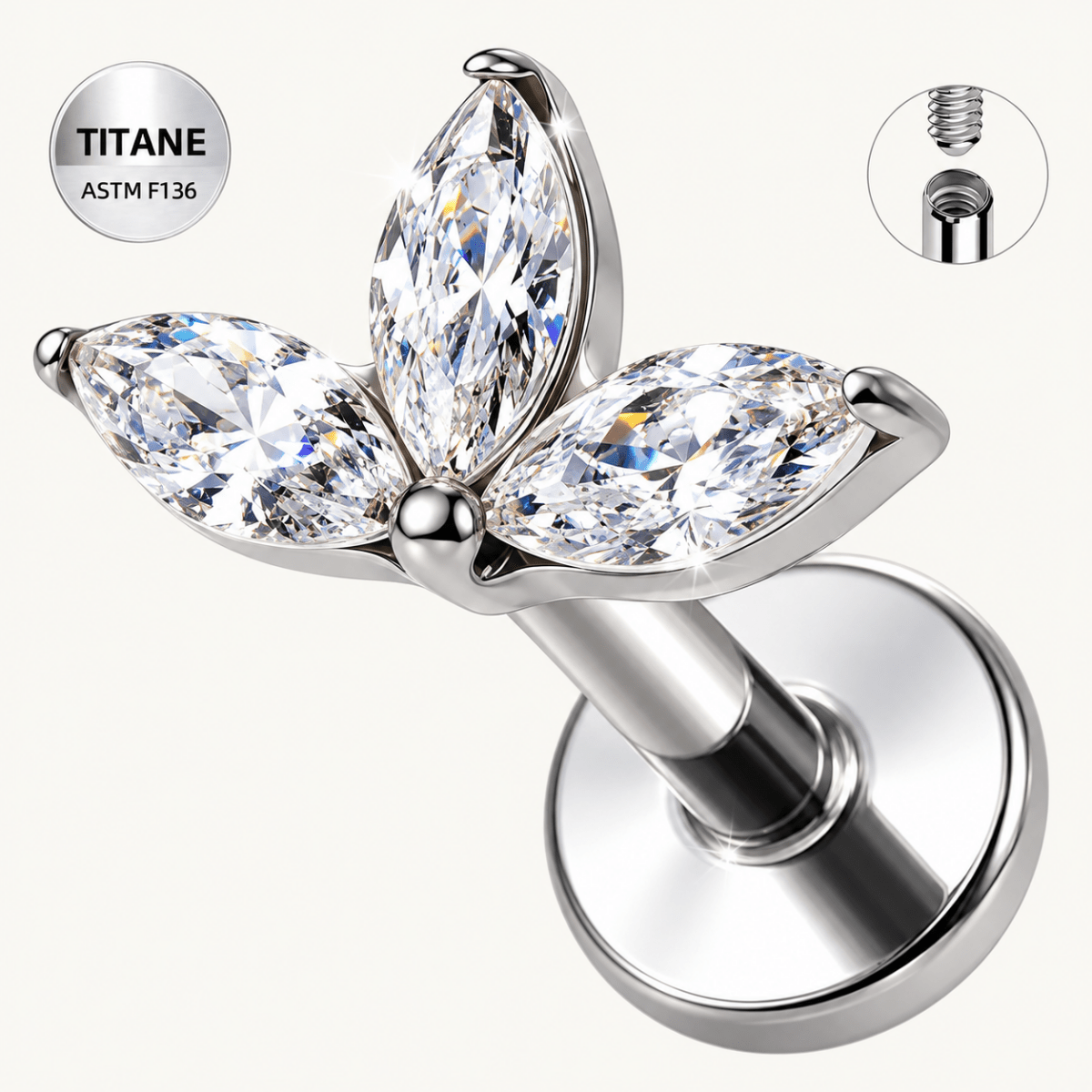 Piercing d’oreille en titane ASTM F136 hypoallergénique - FLORIA - Much Elegance