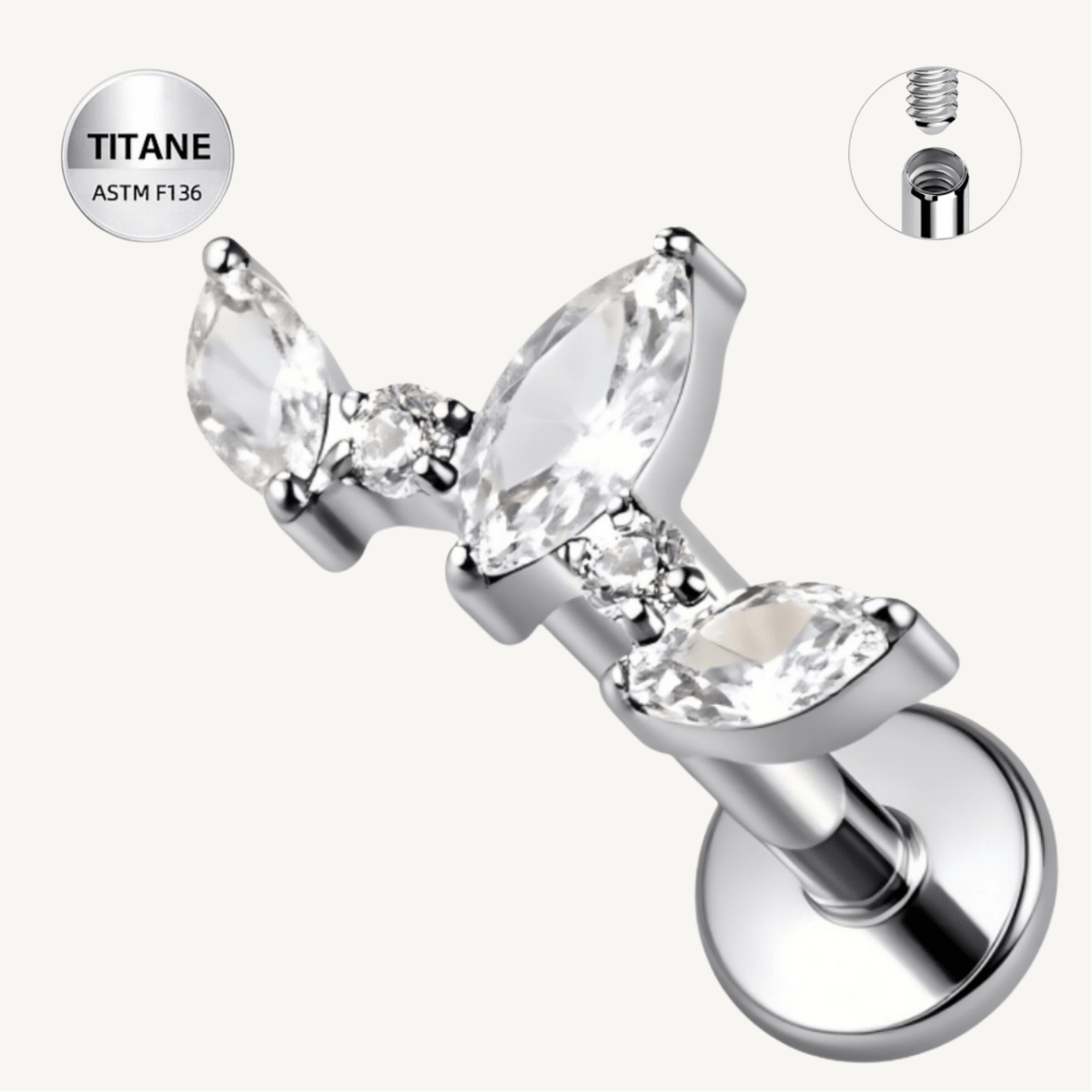 Piercing d’oreille en titane ASTM F136 hypoallergénique - LYRA - Much Elegance