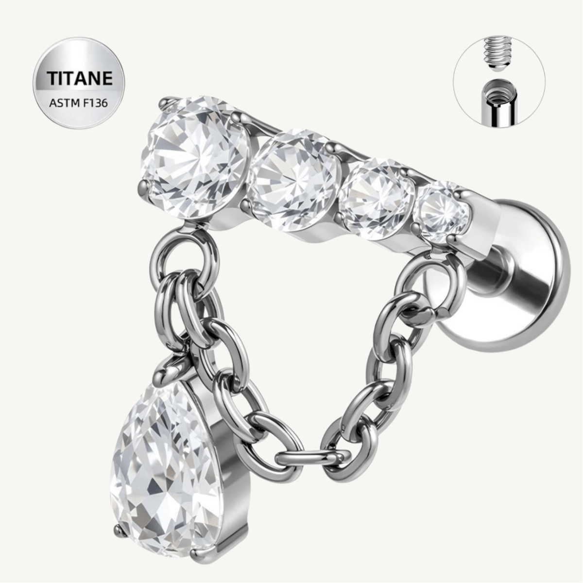 Piercing d’oreille en titane ASTM F136 hypoallergénique - LYSIA - Much Elegance