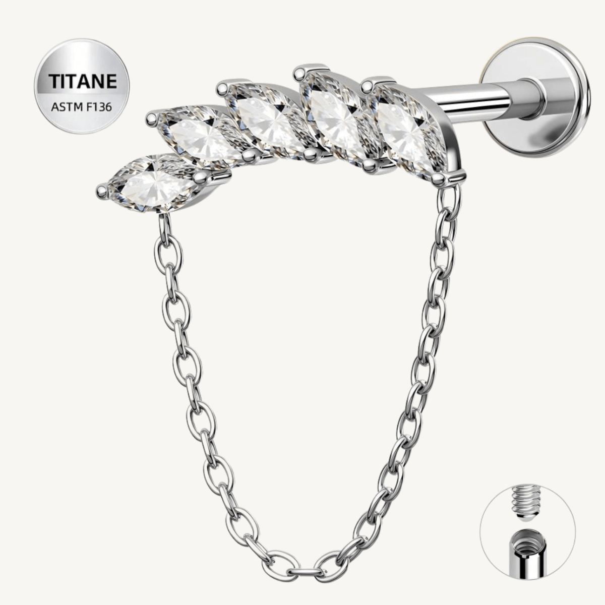 Piercing d’oreille en titane ASTM F136 hypoallergénique - SERENA - Much Elegance