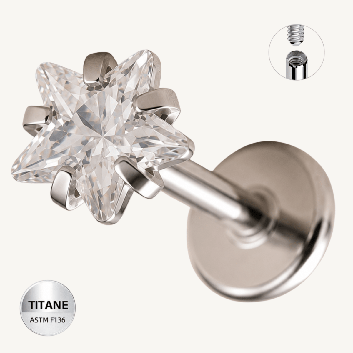 Piercing d’oreille en titane ASTM F136 hypoallergénique - STELIA - Much Elegance