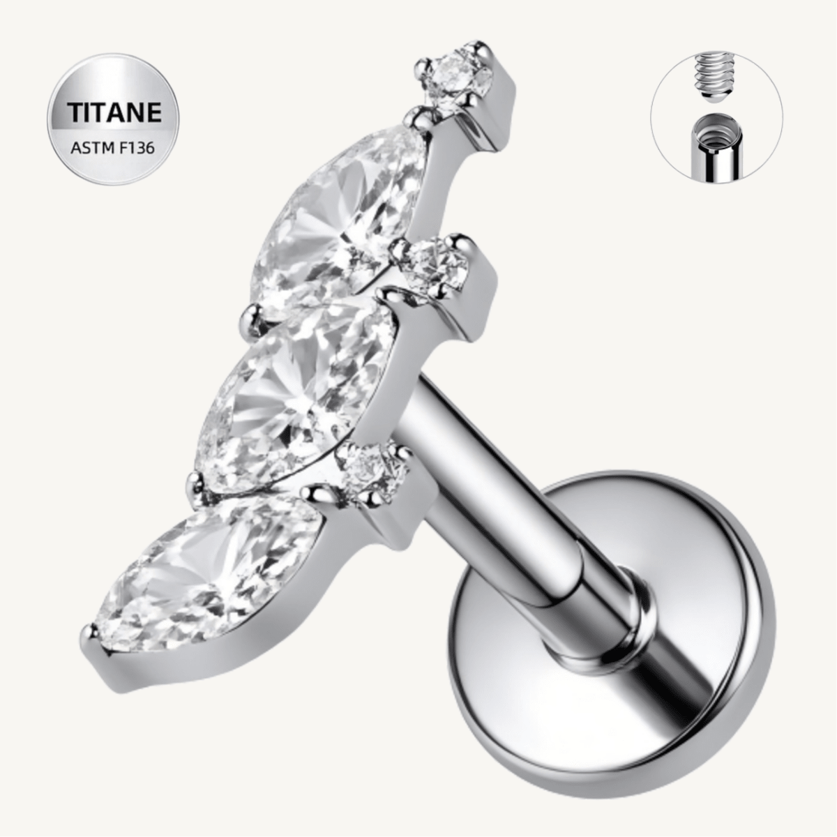 Piercing d’oreille en titane ASTM F136 hypoallergénique - VERDIA - Much Elegance