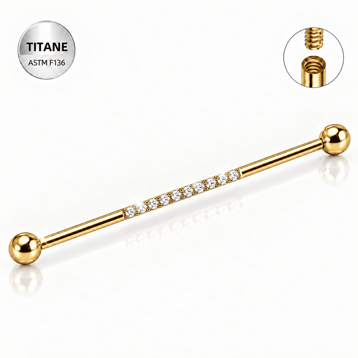 Piercing industriel en titane ASTM F136 à ligne de pierres - LIGNÉA - Much Elegance