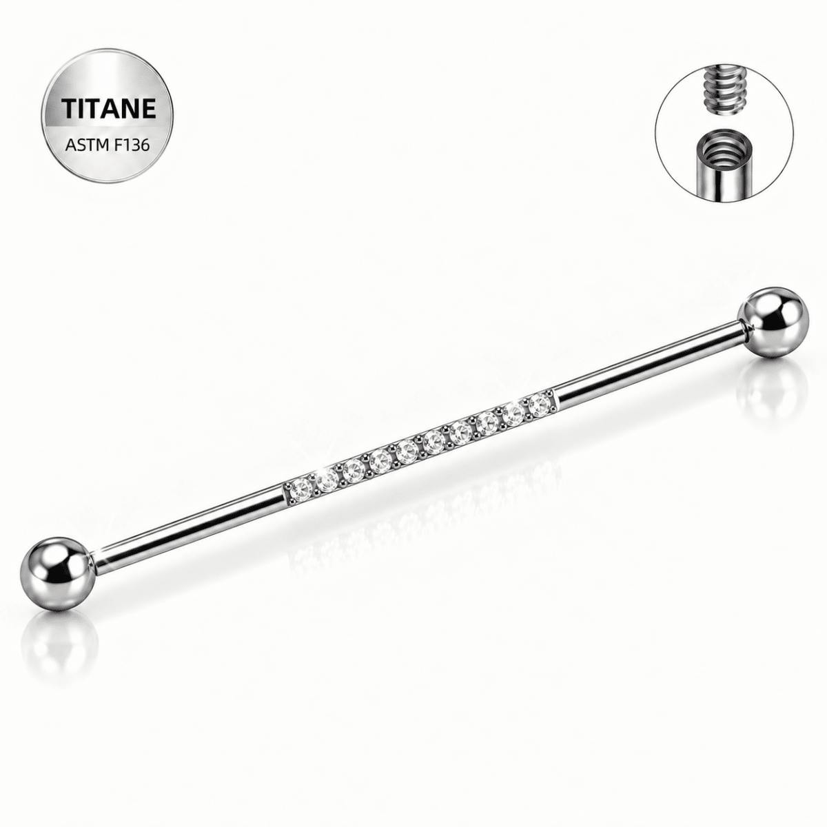 Piercing industriel en titane ASTM F136 à ligne de pierres - LIGNÉA - Much Elegance