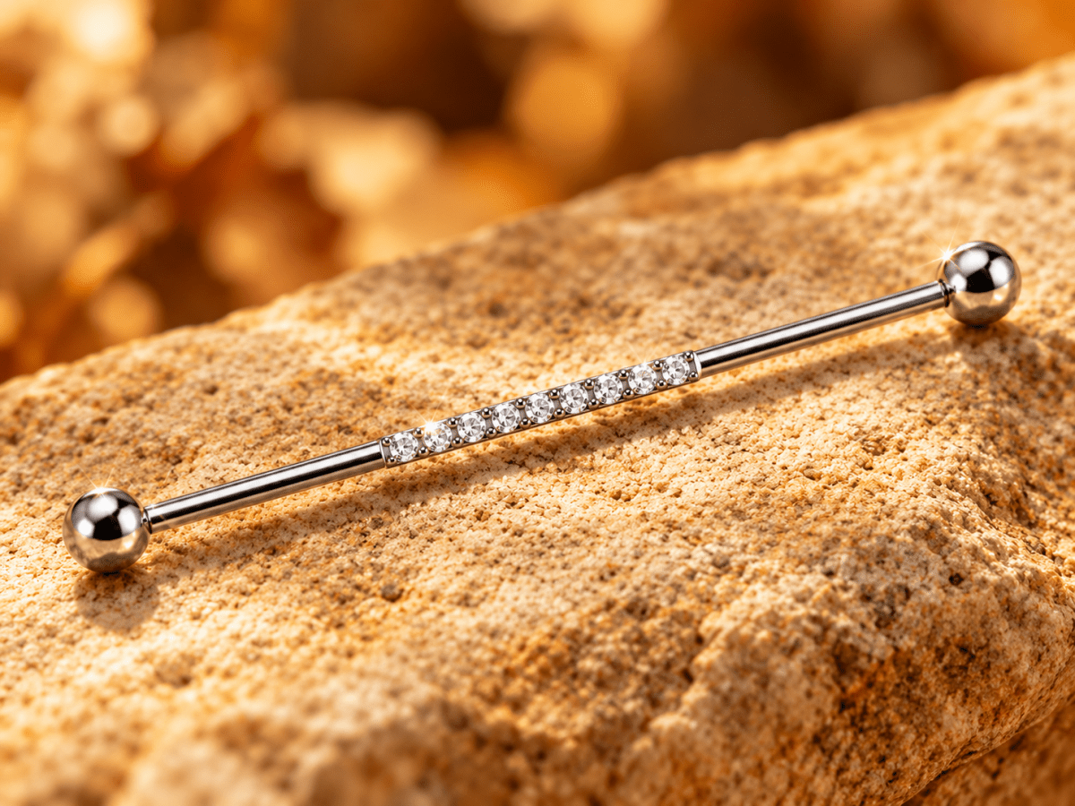Piercing industriel en titane ASTM F136 à ligne de pierres - LIGNÉA - Much Elegance