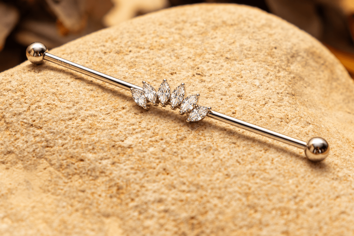 Piercing industriel en titane ASTM F136 serti de 6 pierres - ÉCLYSE - Much Elegance