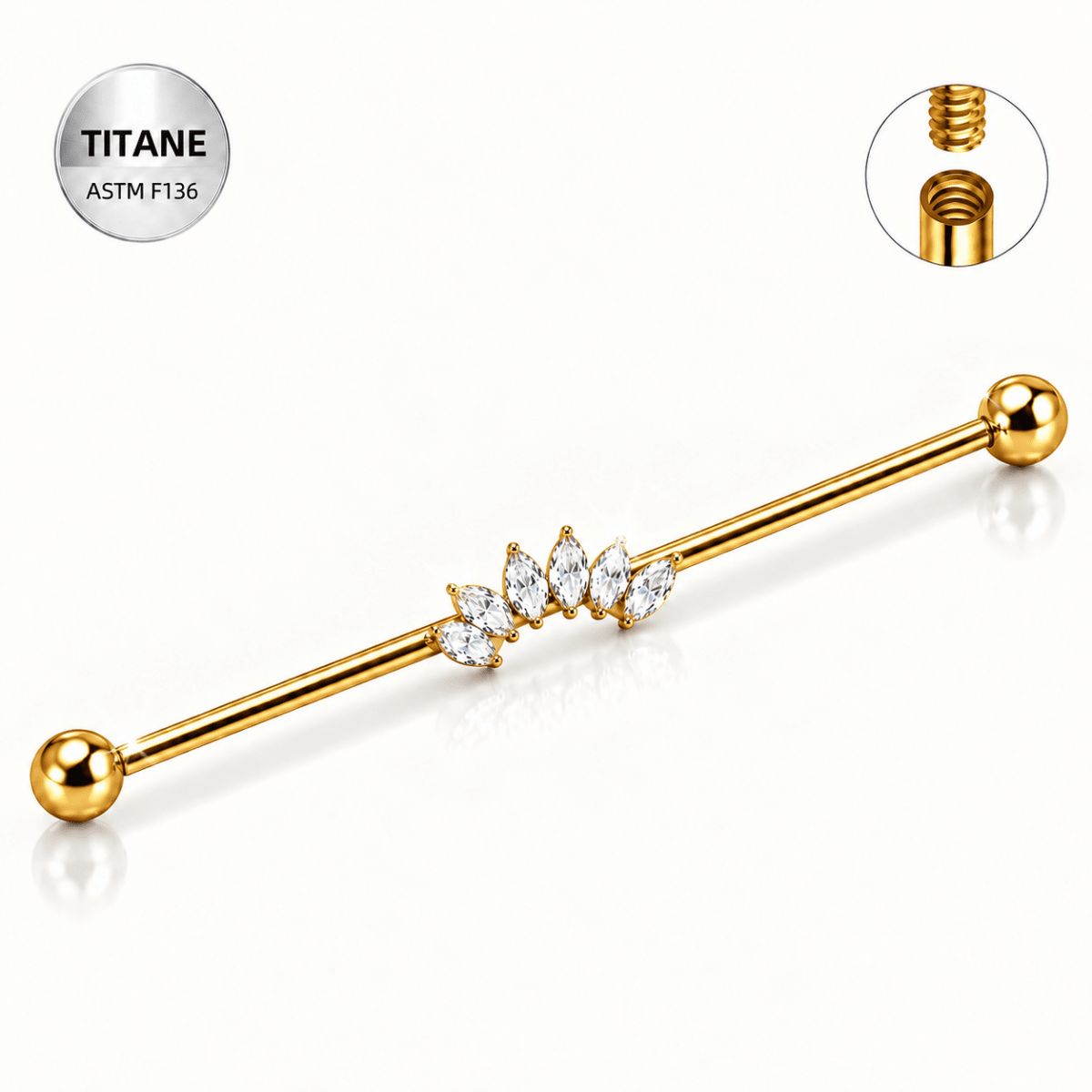 Piercing industriel en titane ASTM F136 serti de 6 pierres - ÉCLYSE - Much Elegance