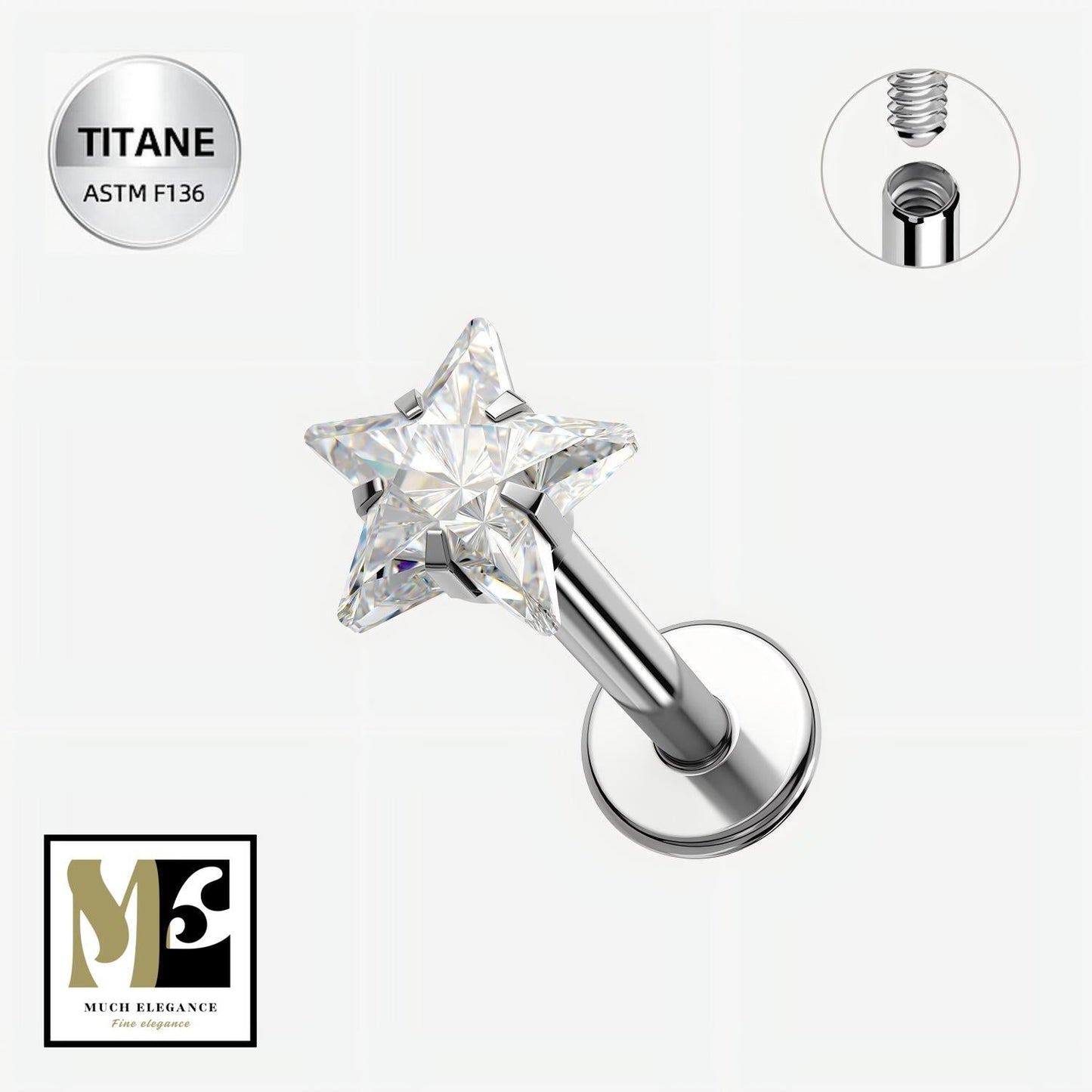 STELIA – Piercing Étoile Cristal en Titane ASTM F - 136 - Much Elegance