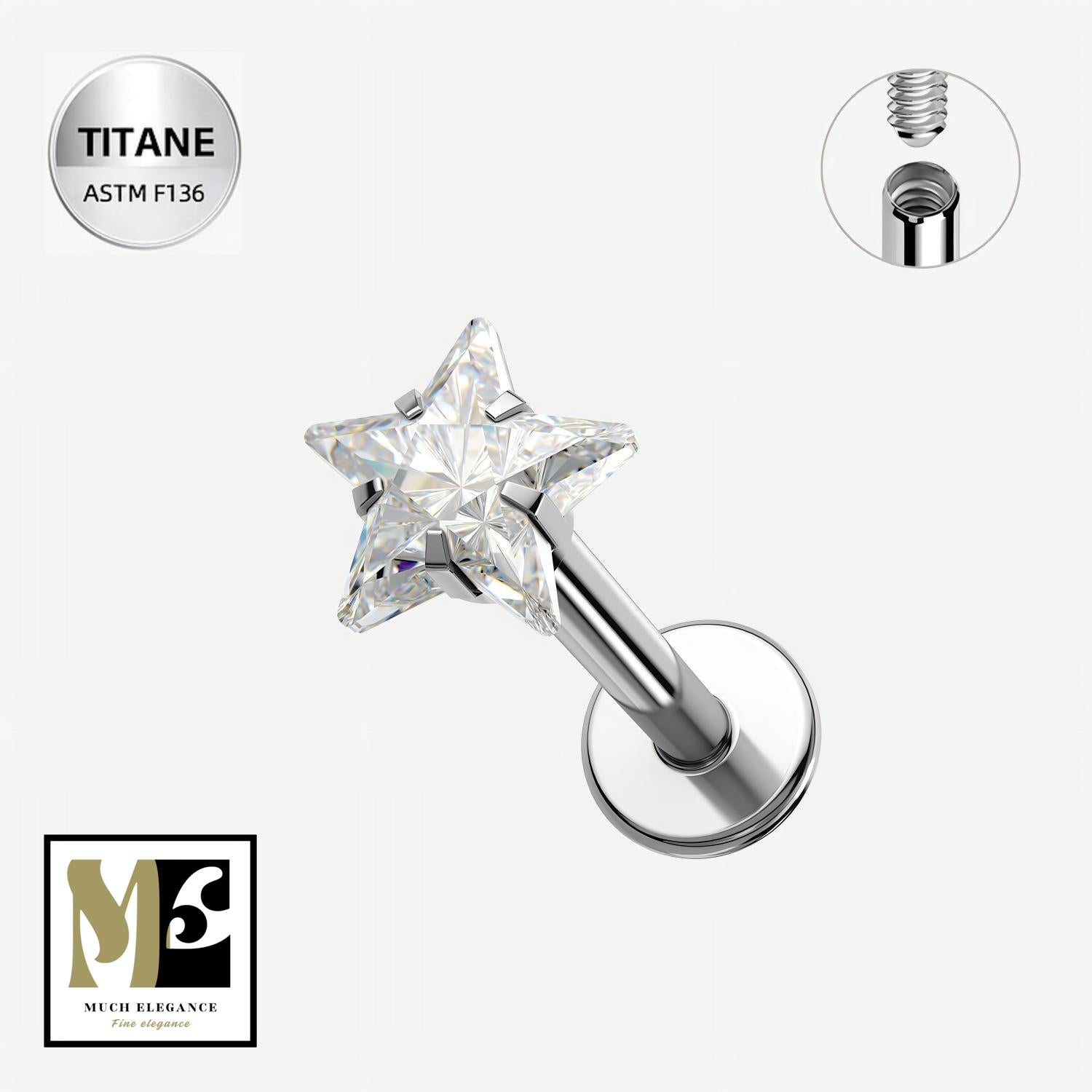 STELIA – Piercing Étoile Cristal en Titane ASTM F - 136 - Much Elegance