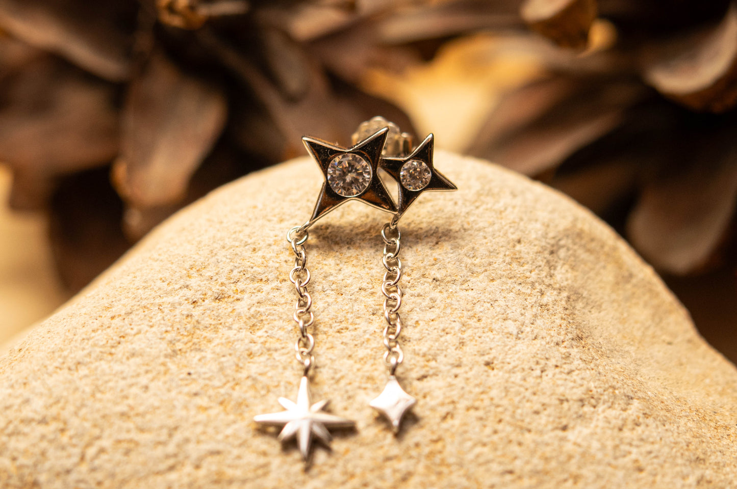 STELLARIA – Boucle d’oreille chaîne avec étoiles en argent sterling 925 - Much Elegance